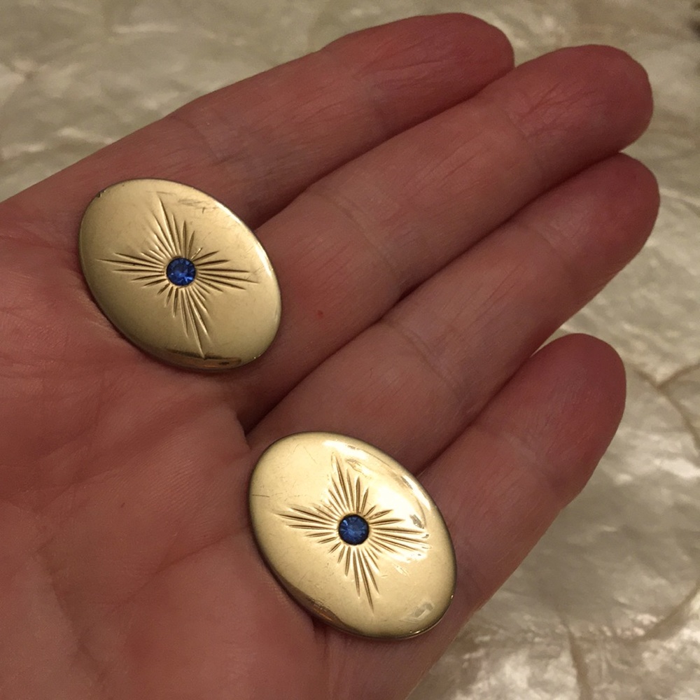 VINTAGE SAPPHIRE CUFFLINKS (unisex) - Picture 2 of 5